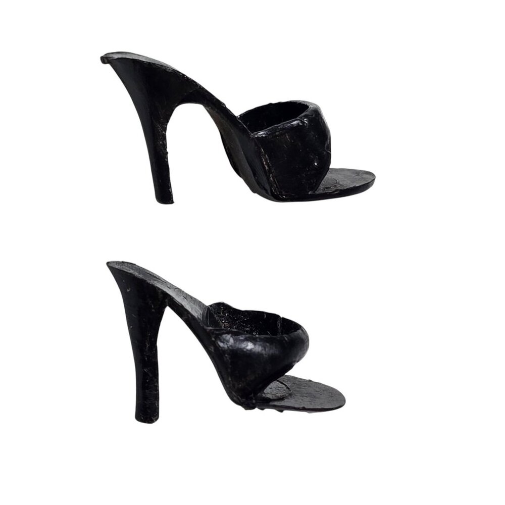 Vintage Majorette Japan Doll Shoes Black Open Toe Mule Heels Clone Fits Barbie